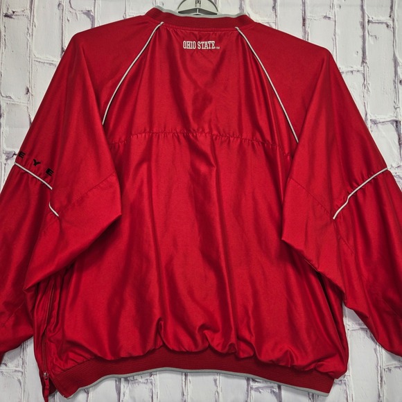 Ohio State Buckeyes Red Pullover Windbreaker Jacket Mens XL V-Neck Insulated - Picture 6 of 12